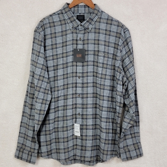 14th & Union Trim Fit Stretch Grindle Black & Gray Beck Plaid Shirt Sz 2XL NEW - Picture 2 of 10